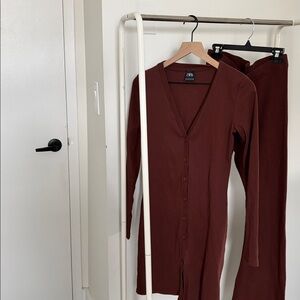 Zara Ribbed Brown Two Piece Set - NWOT